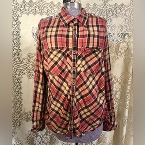 Gimmick BKE boutique flannel button down with beaded shoulder